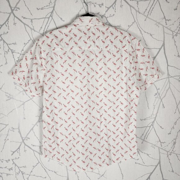 Michael Brandon Flamingo Print Cotton Slim Fit Short Sleeve Shirt - Picture 3 of 5